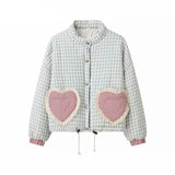 Anica Plaid Heart Patchwork  Parkas Quilted Jacket