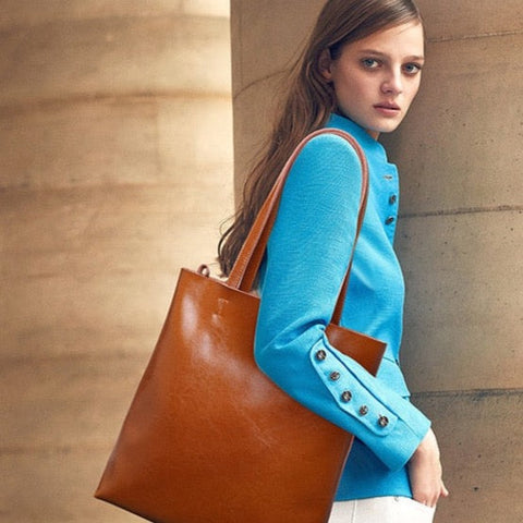 Anika Genuine Leather Shopper Tote Bags - 6 Colors