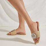 Anna Crystal Embellished Straw Slippers watereverysunday