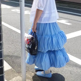 Annette Blue Tiered Balloon Skirt