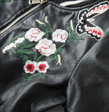 Anurak Flowers Embroidery Leather Bomber Jacket watereverysunday