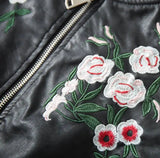 Anurak Flowers Embroidery Leather Bomber Jacket watereverysunday
