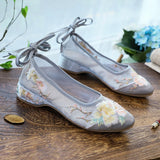 Arisu Flower Embroidery Sheer Ballet Lace-Up Flats - 3 Colors watereverysunday