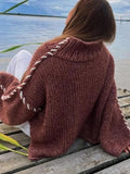 Arwen Color Trim Turtleneck Oversized Knit Sweater watereverysunday