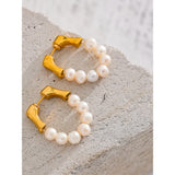 Aurora Natural Pearl &amp; Gold Hoop Earrings