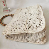 Bamboo Handle Vintage Crochet Knit Tote Bags - 6 Colors watereverysunday