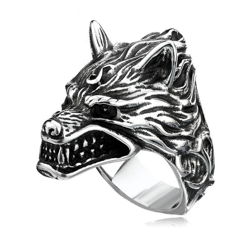 Barking Wolf Head Ring watereverysunday