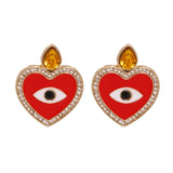 Bejeweled Love Heart Evil Eye Drop Earrings watereverysunday