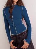 Bella Contrast Trim High Neck Long Sleeve Tees