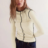 Bella Contrast Trim High Neck Long Sleeve Tees