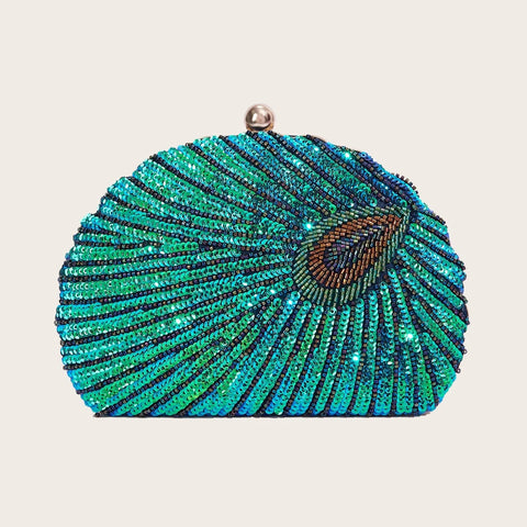 Belmira Peacock Feather Sequin Evening Clutch