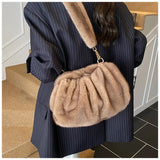 Bianca Faux Mink Ruched Pouch Bag