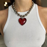 Big Resin Heart Pendant Choker Necklaces - 5 Colors watereverysunday