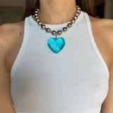 Big Resin Heart Pendant Choker Necklaces