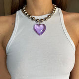 Big Resin Heart Pendant Choker Necklaces