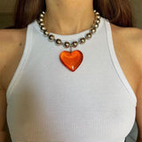 Big Resin Heart Pendant Choker Necklaces