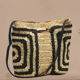 Farrah Geometric Pattern Straw Shoulder Bag
