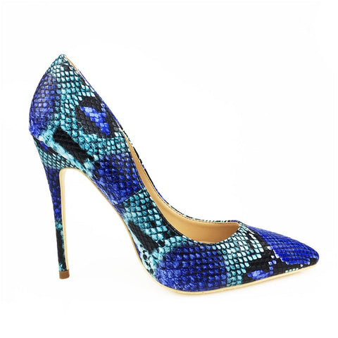 Blue Snakeskin Print Stiletto Heels