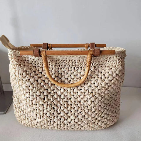 Blythe Bamboo Handle Straw Tote