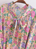 Boho Floral Prints Front Tie Mini Dress watereverysunday