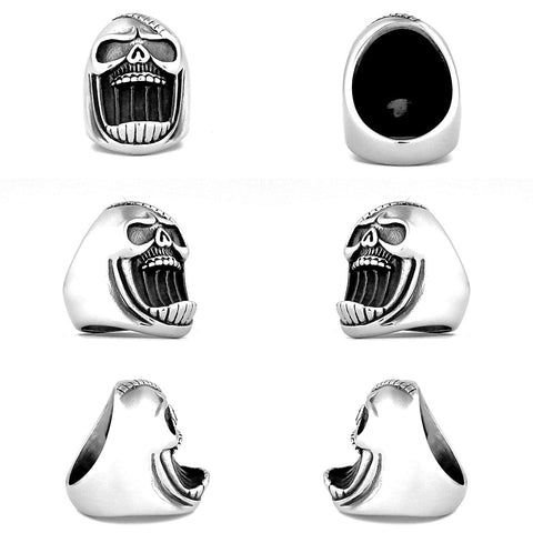 Gothic Biker Skull Stainless Steel Ring With Bottle Opener - Sizes 7-13, Silver, Rhinestone Accent