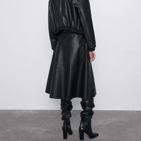 Brea Faux Leather Flare Midi Skirts