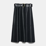Brea Faux Leather Flare Midi Skirts watereverysunday