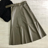 Brea Faux Leather Flare Midi Skirts watereverysunday