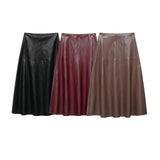 Brooke Faux Leather A-Line Midi Skirt