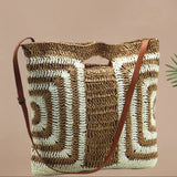 Farrah Geometric Pattern Straw Shoulder Bag