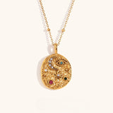 CZ Star Moon Texture Disk Pendant Necklace