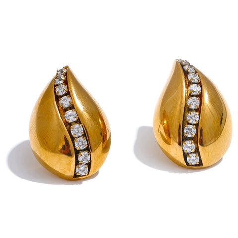 Elegant CZ  Water Drop 18k Gold Plated Stud Earrings