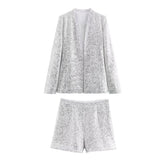 Cadence Silver Sequin Blazer and Shorts