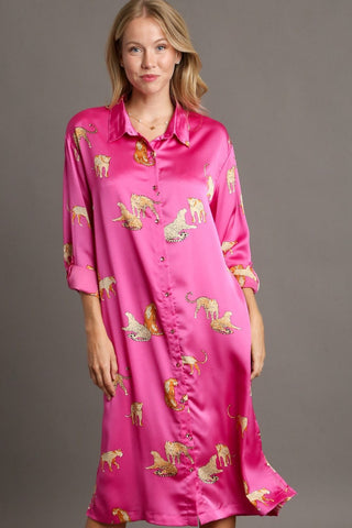 Cambri Animal Print Satin Midi Dress