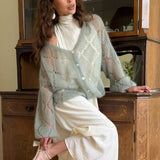 Camela Pointelle Balloon Sleeve Cardigan