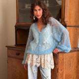 Camela Pointelle Balloon Sleeve Cardigan