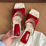 Camelia Floral Kitten Heel Mule Sandals