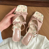 Camelia Floral Kitten Heel Mule Sandals