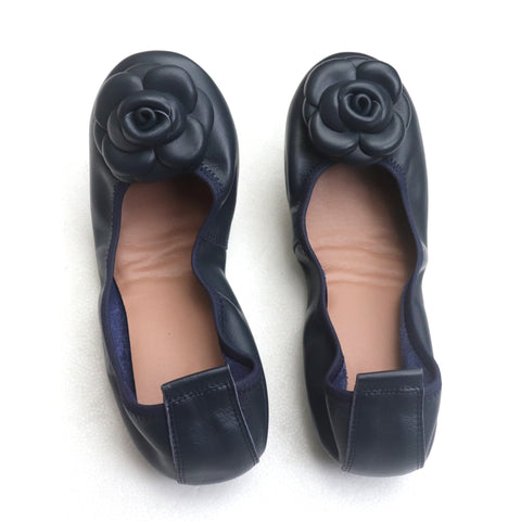 Camellia Genuine Leather Slip On Ballet Flats watereverysunday