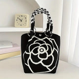 Camellia Flower Knit Bucket Handbag