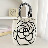 Camellia Flower Knit Bucket Handbag