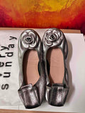 Camellia Genuine Leather Slip On Ballet Flats - Silver Gray/US 9