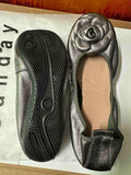 Camellia Genuine Leather Slip On Ballet Flats - Silver Gray/US 9