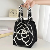 Camellia Flower Knit Bucket Handbag