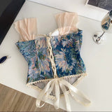 Camila Floral Lace-Up Corset Top