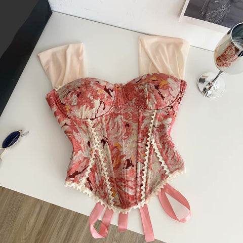 Camila Floral Lace-Up Corset Top