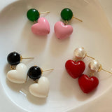 Candy Color Heart and Beads Earrings watereverysunday