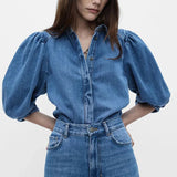 Carina Puff Sleeve Denim Blouse