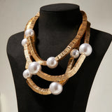 Carmo Multi Thread Pearl Golden Bib Necklace
