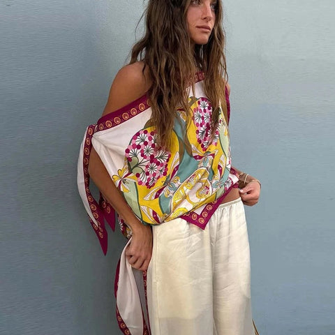 Caryn Off The Shoulder Printed Scarf Top